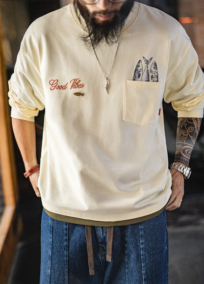 American Printed Pocket Pure Cotton Comfortable Base Layer Men's Sweater - Harmony Gallery