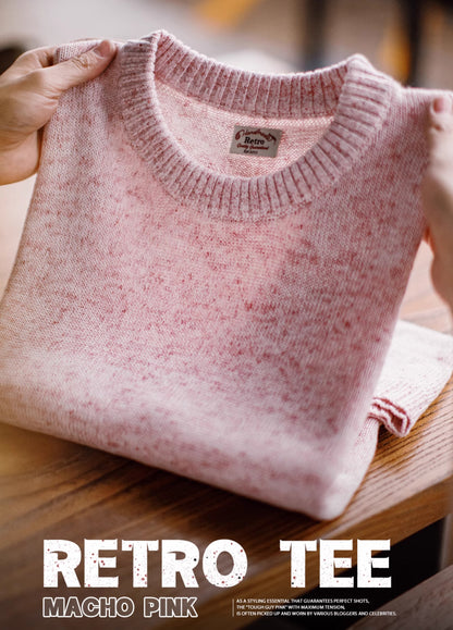 American Mottled Pink Knitted Drape Breathable Thin Threaded Neckline Men's T-Shirt - Harmony Gallery