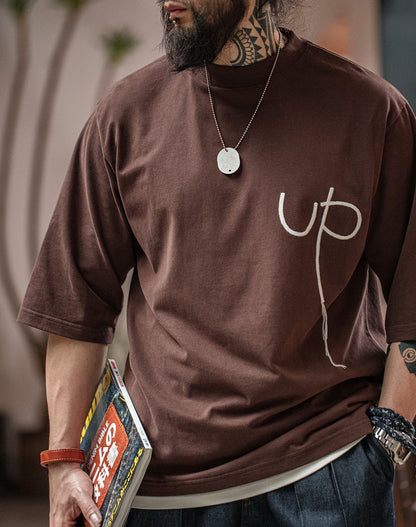American Casual Letter Embroidery Cotton Loose Men's T-Shirt - Harmony Gallery
