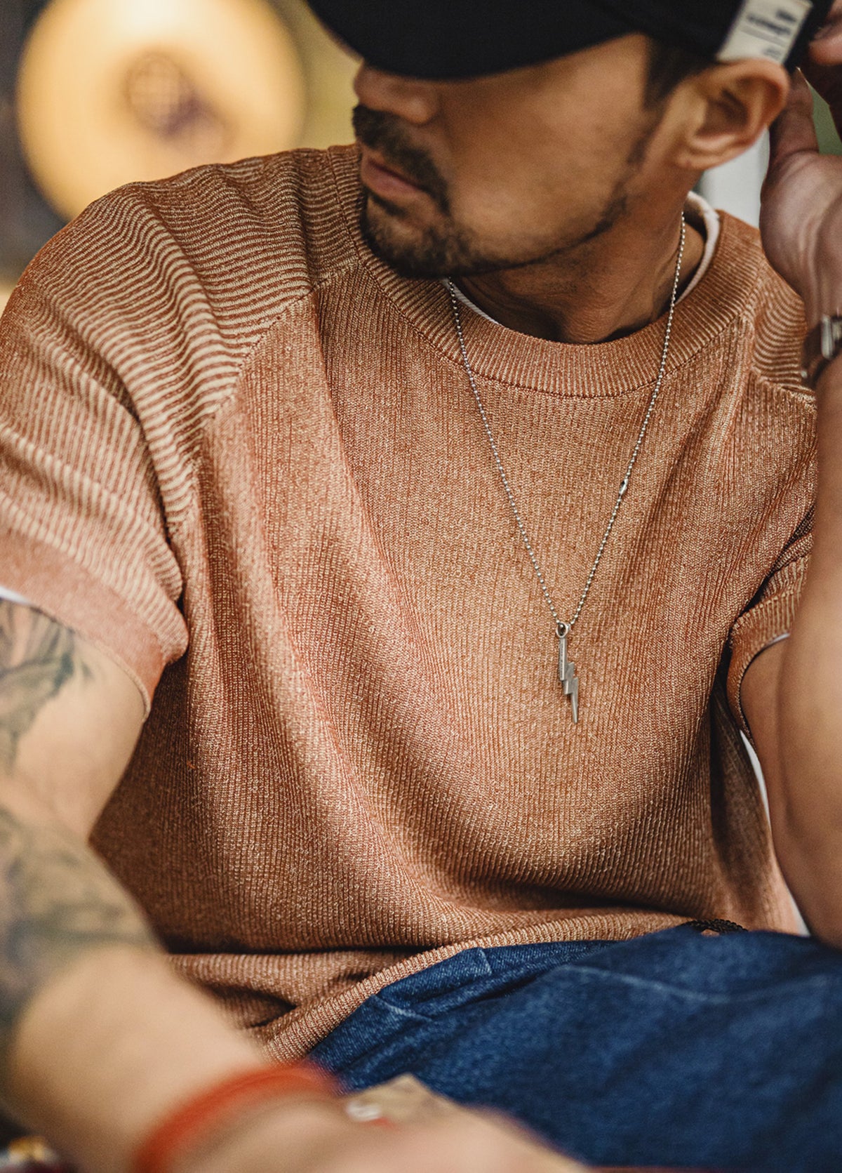 American Retro Gravel Orange Casual Loose Drape Thread Men's T-Shirt - Harmony Gallery