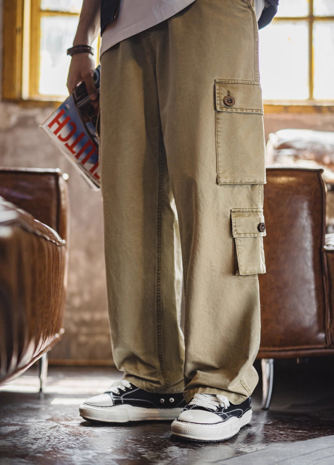 American Retro M51 Multi-Pocket Washed Distressed Straight Leg Men's Trousers - Harmony Gallery