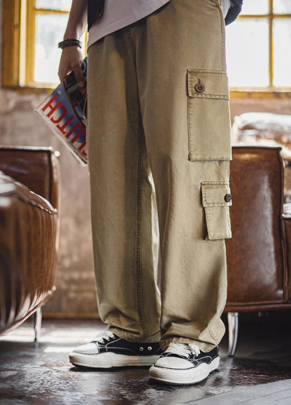 American Retro M51 Multi-Pocket Washed Distressed Straight Leg Men's Trousers - Harmony Gallery