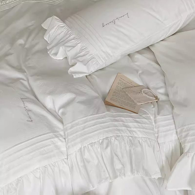 Princess Lotus Leaf Lace Washed Pure Cotton Four-Piece Bed Set - Harmony Gallery