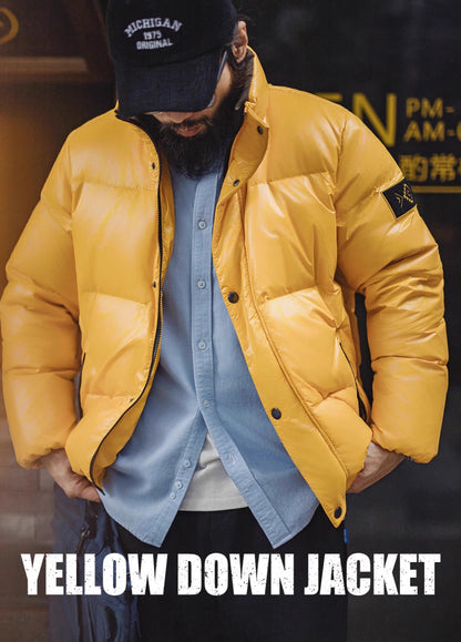 American Retro 90 White Duck Down Yellow Warm Stand Collar Men's Jacket - Harmony Gallery