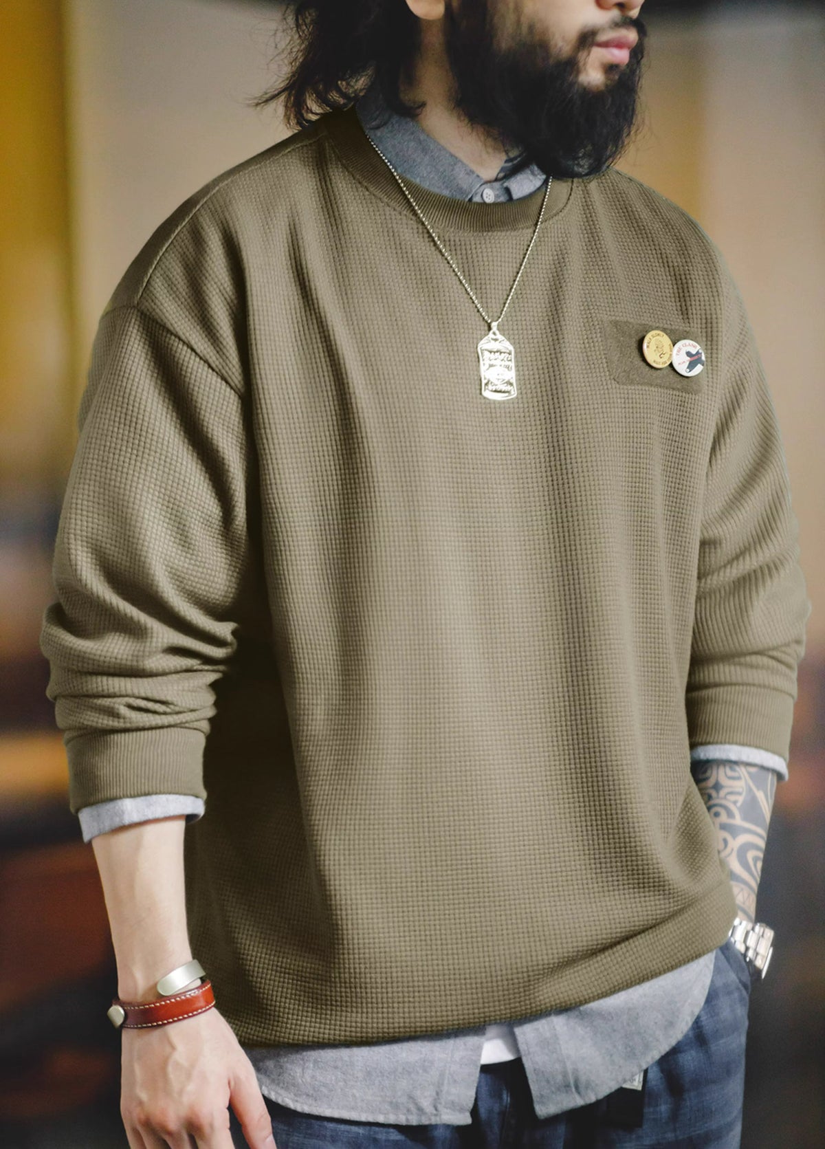 American Workwear Waffle Velcro Drop Shoulder Men's Sweater - Harmony Gallery