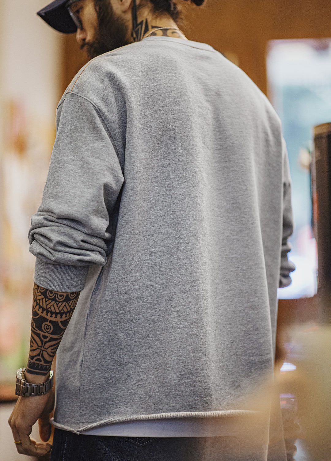 American Gray Rolled-Edge Cotton Pullover Print Embroidered Men's Sweater