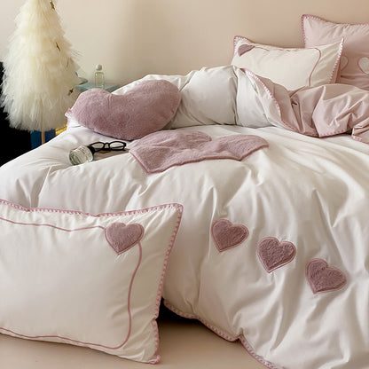 Girls Love Fall And Winter Thickened Brushed Four-piece Pure Cotton Bed Set - Harmony Gallery