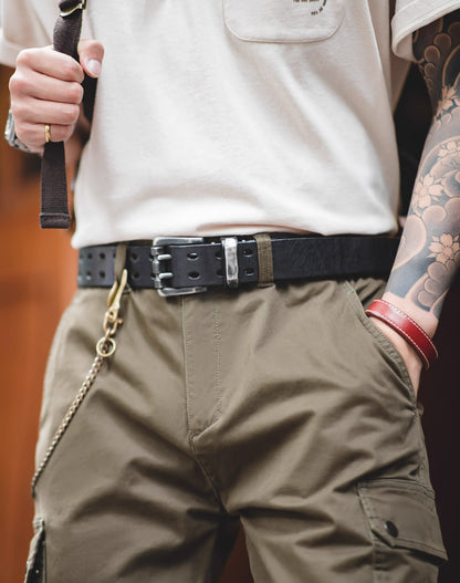 American Cowhide Tanned Double-Pin Buckle Tough Guy Men's Belt - Harmony Gallery