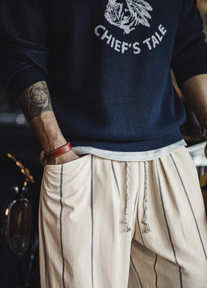 American Retro Vertical Striped Balloon Lazy Straight Men's Trousers - Harmony Gallery