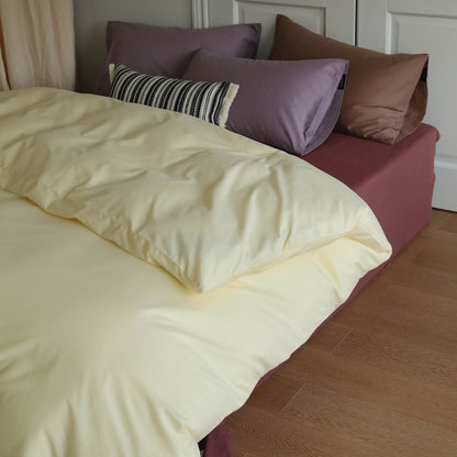 Minimalist Color-Blocked Warm Pure Cotton Thickened Brushed Four-Piece Bed Set - Harmony Gallery