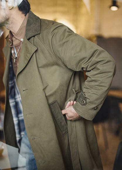 American Workwear Trench Military Green Mid-Length Cotton Men's Coat