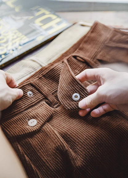 American Retro Heavy Corduroy Double Pleated Drape Cotton Men's Trousers - Harmony Gallery