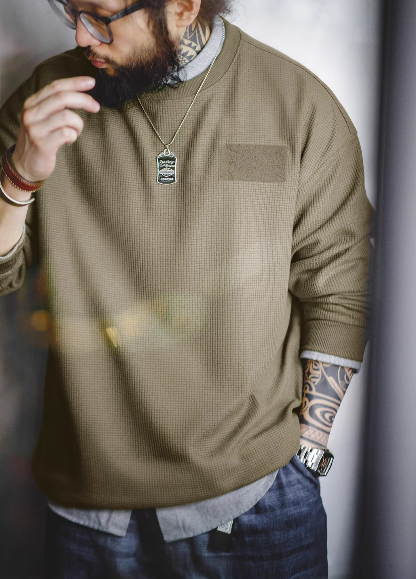 American Workwear Waffle Velcro Drop Shoulder Men's Sweater - Harmony Gallery