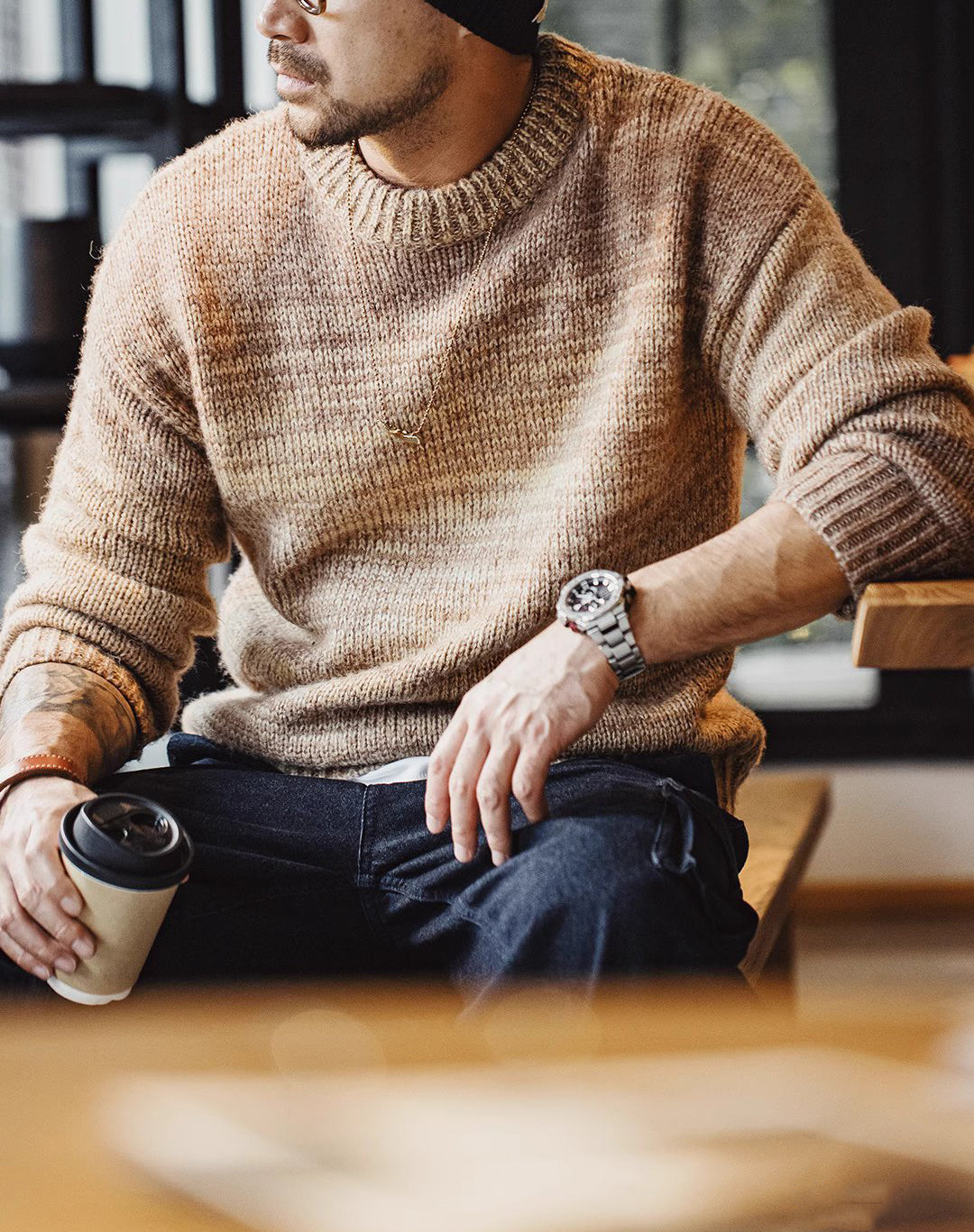 American Retro Striped Maillard Pullover Blended Men's Sweater - Harmony Gallery