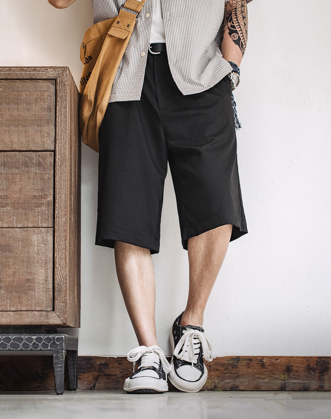 American Casual Bermuda Loose Black Straight Men's Shorts - Harmony Gallery