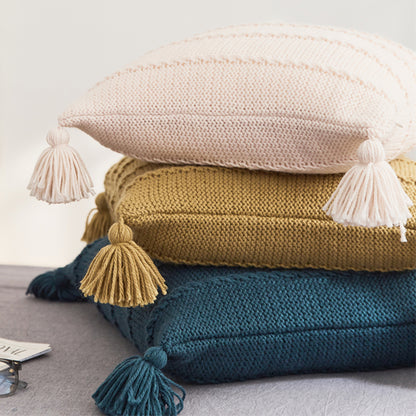 Tasseled Textures Cozy Woolen Knit Throw Pillows - Harmony Gallery