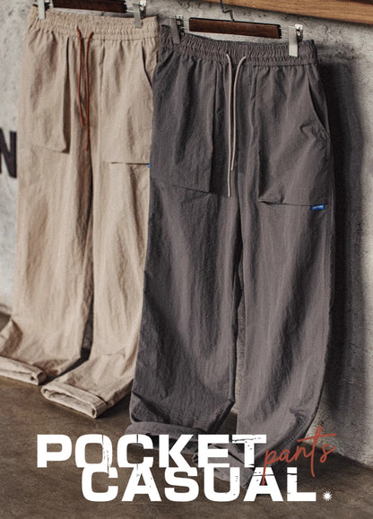 American Retro Multi-Pocket Texture Elastic Waist Thin Men's Trousers - Harmony Gallery