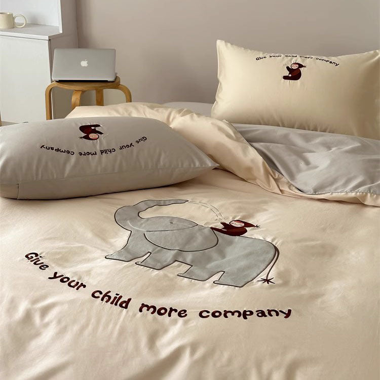 Cute Cartoon Elephant Baby Cotton Four-Piece Bed Set - Harmony Gallery