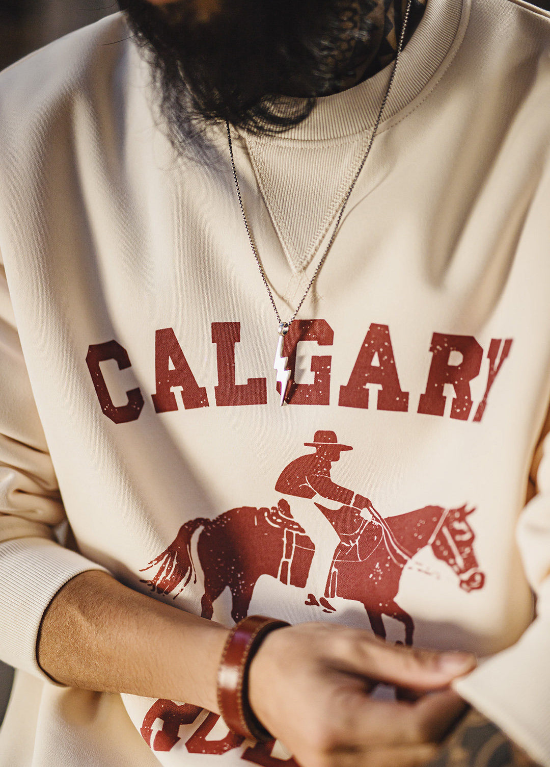 American Horse With Fleece Print Warm Thickened Pullover Men's Sweater