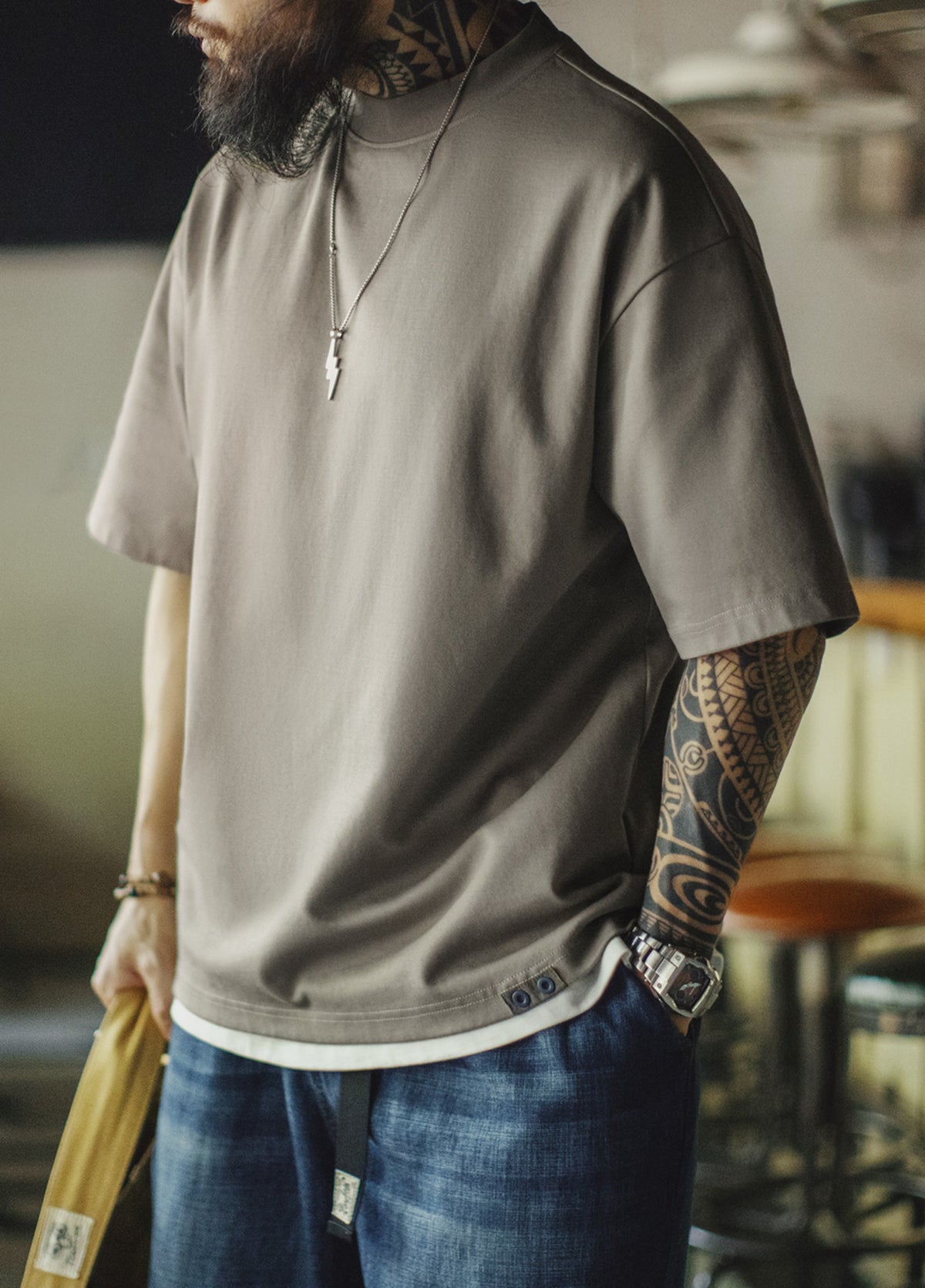 American Half-High Small Neckline Drop Shoulder Heavy Half-Sleeved Men's T-Shirt - Harmony Gallery