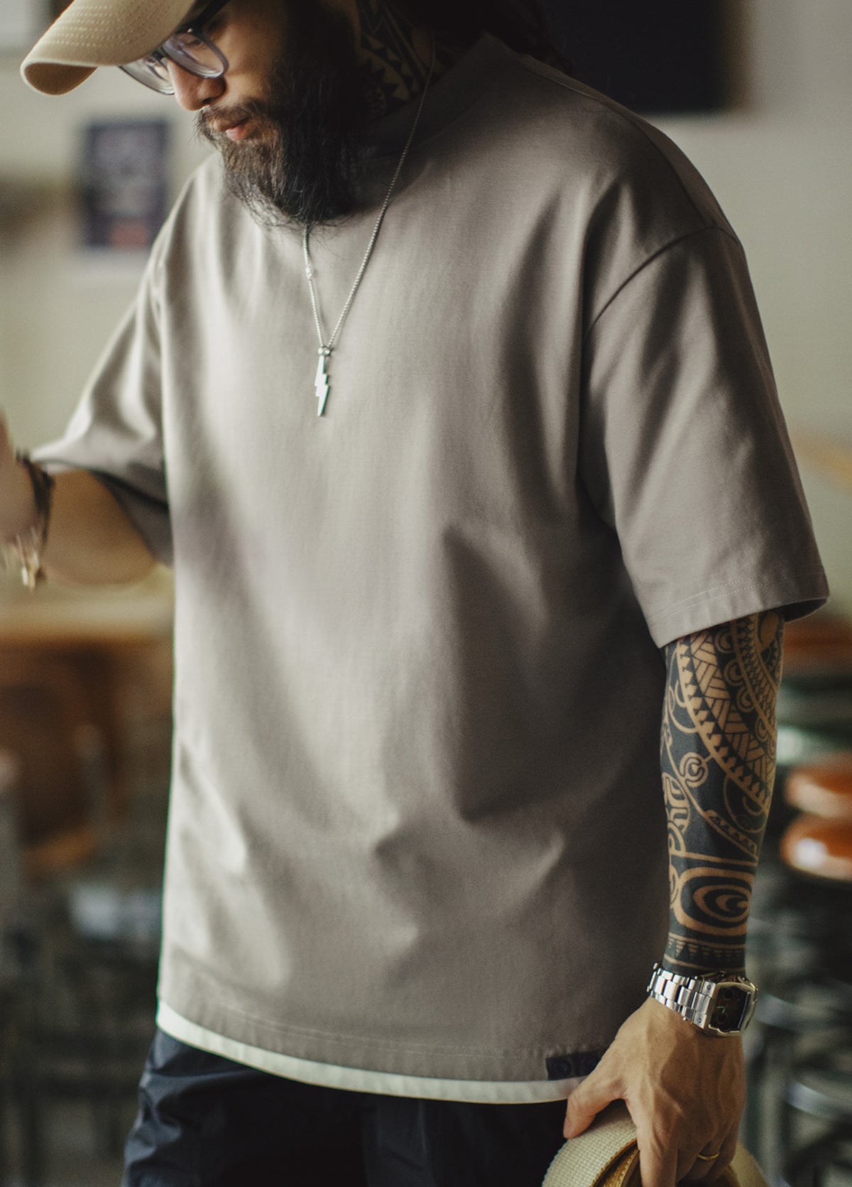 American Half-High Small Neckline Drop Shoulder Heavy Half-Sleeved Men's T-Shirt - Harmony Gallery