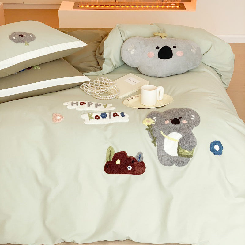 Cartoon Cute Little Koala Brushed Pure Cotton Thickened Four-Piece Bed Set - Harmony Gallery