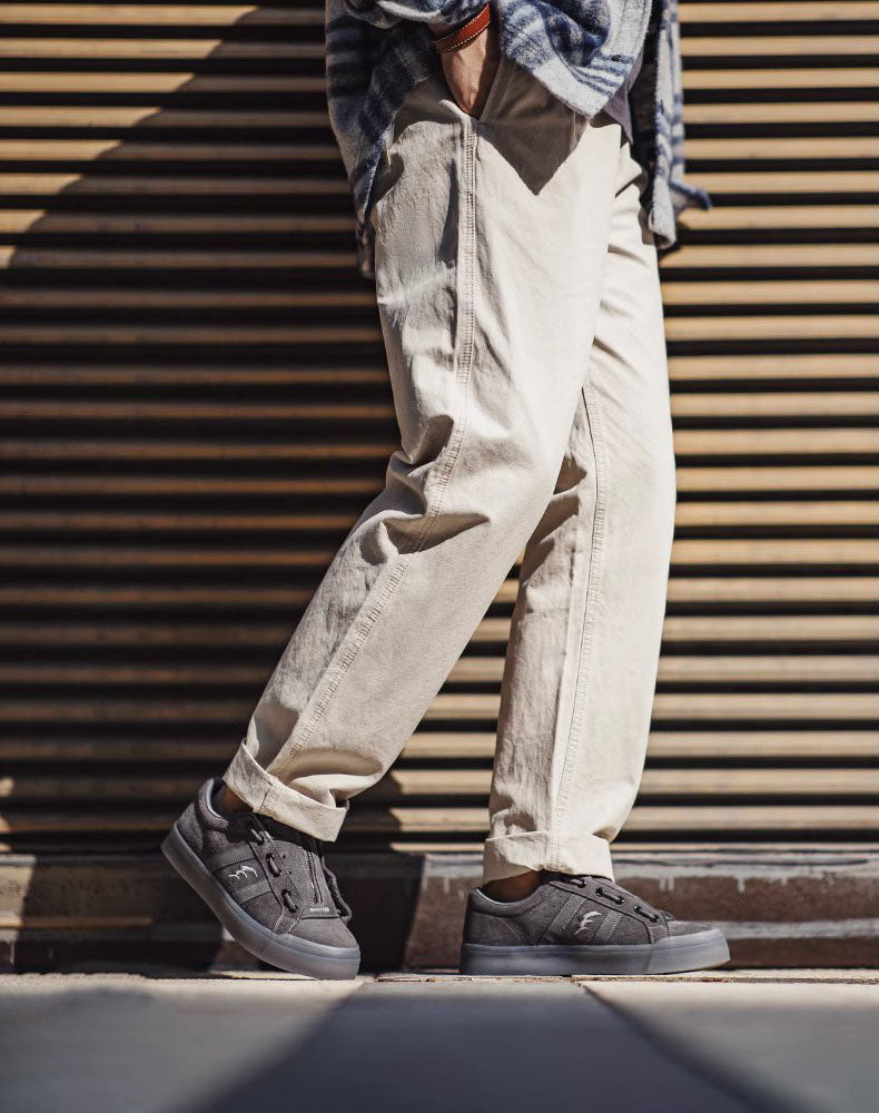 Architectural Building Gray Leather Versatile Men's Canvas Shoes - Harmony Gallery