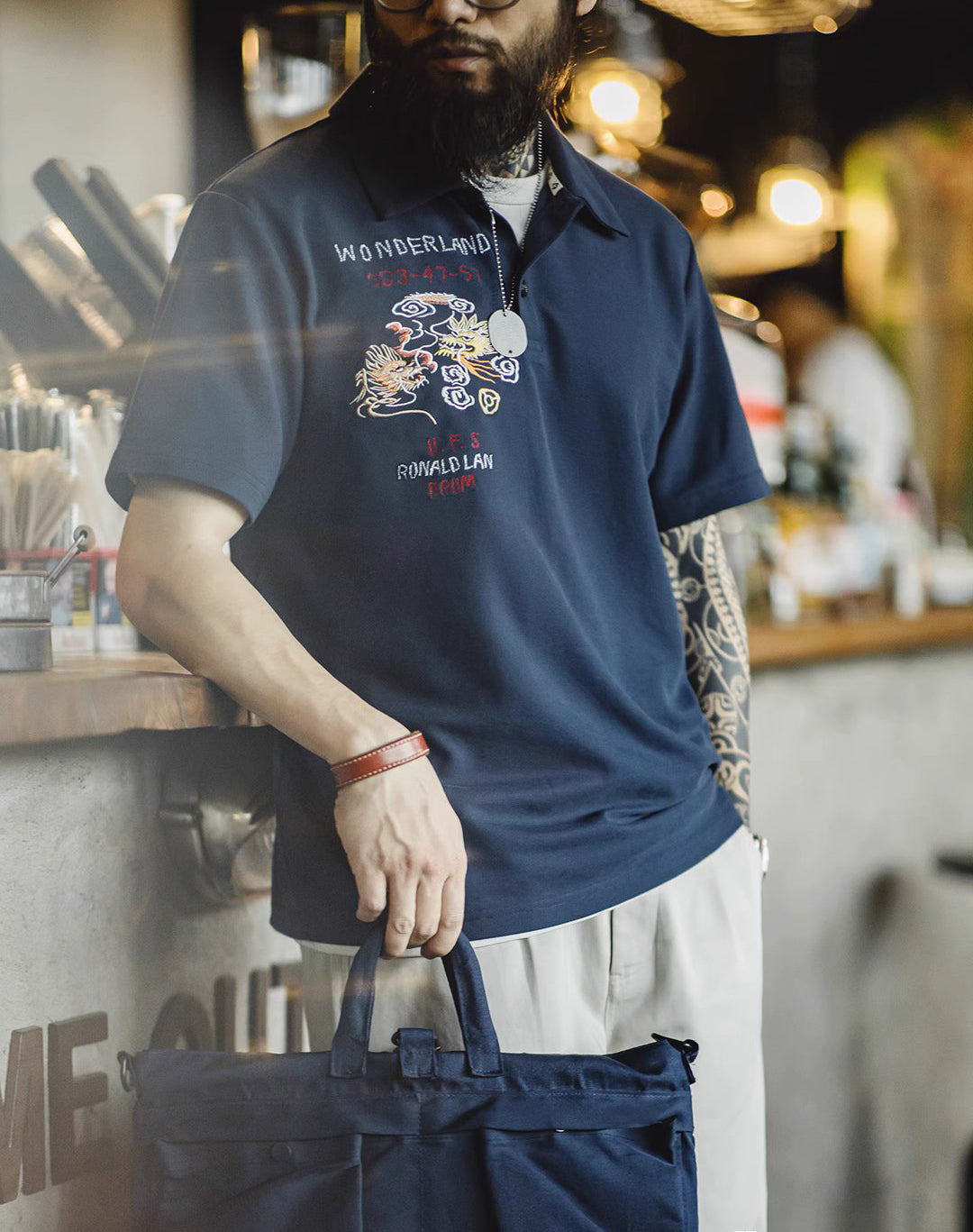 American Workwear Retro Embroidered Polo Knitted Men's T-Shirt - Harmony Gallery