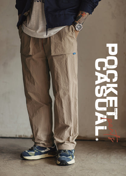 American Retro Multi-Pocket Texture Elastic Waist Thin Men's Trousers - Harmony Gallery
