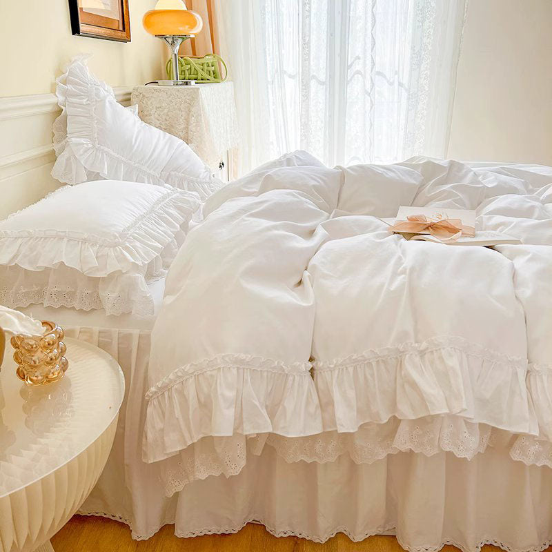 Nordic Light Luxury Princess Lace Net Cotton Four-piece Bed Set - Harmony Gallery