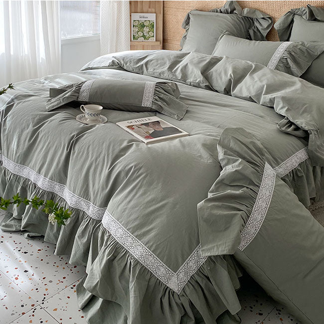 Princess Lotus Leaf Lace Soft Pure Cotton Washed Seven-Piece Bed Set - Harmony Gallery