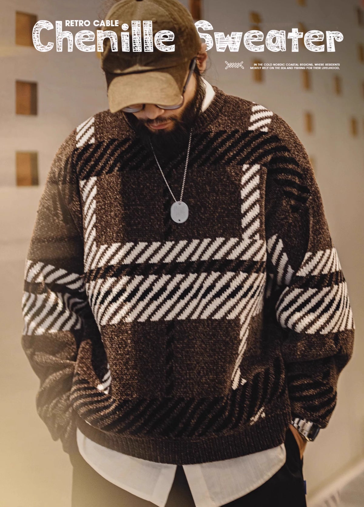 American Retro Chenille Christmas Couple Thick Warm Base Fleece Men's Sweater - Harmony Gallery