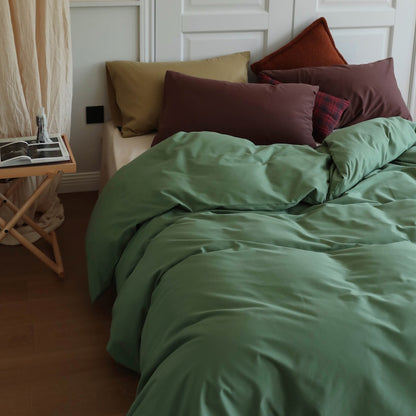 Minimalist Color-Blocked Warm Pure Cotton Thickened Brushed Four-Piece Bed Set - Harmony Gallery