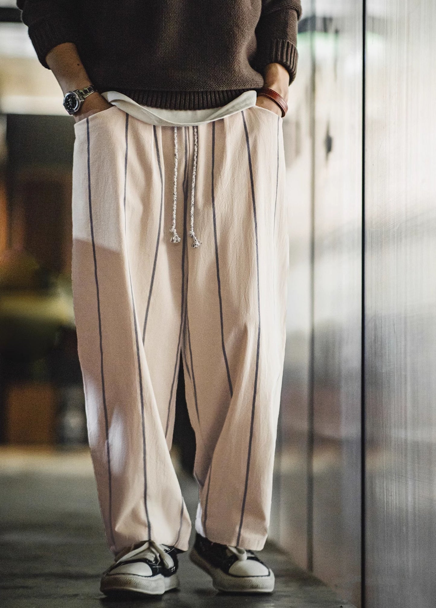 American Retro Vertical Striped Balloon Lazy Straight Men's Trousers - Harmony Gallery