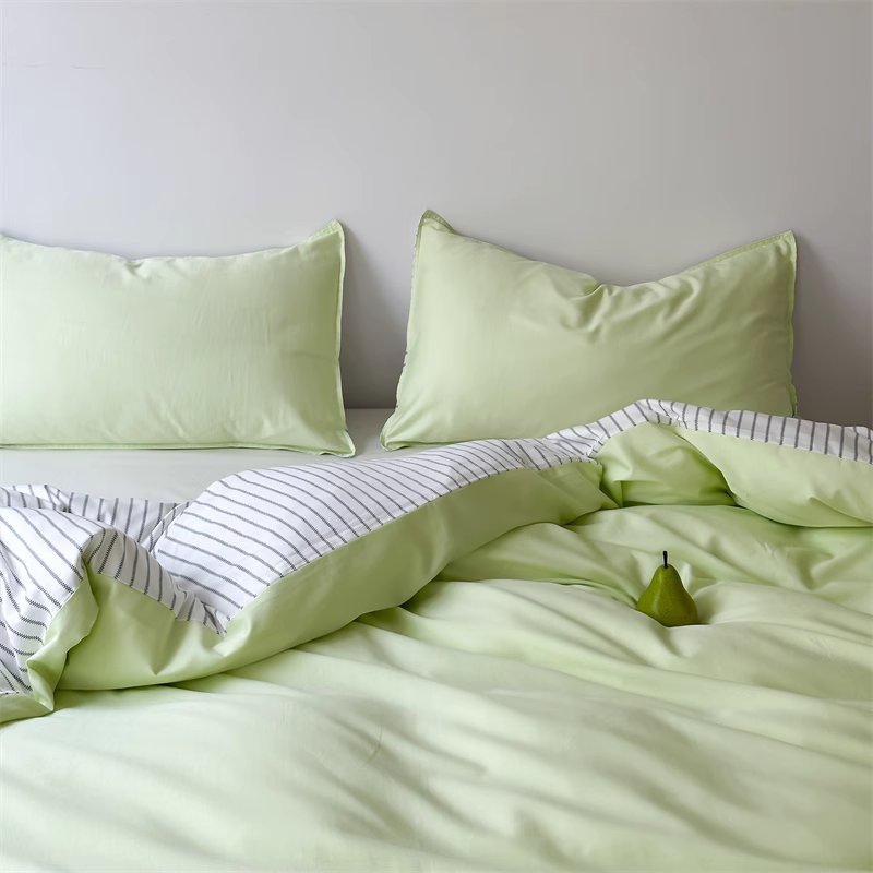 Nordic Modern Striped Washed Four-Piece Pure Cotton Bed Set - Harmony Gallery
