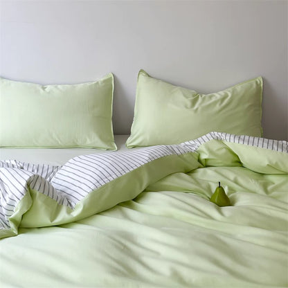 Nordic Modern Striped Washed Four-Piece Pure Cotton Bed Set - Harmony Gallery
