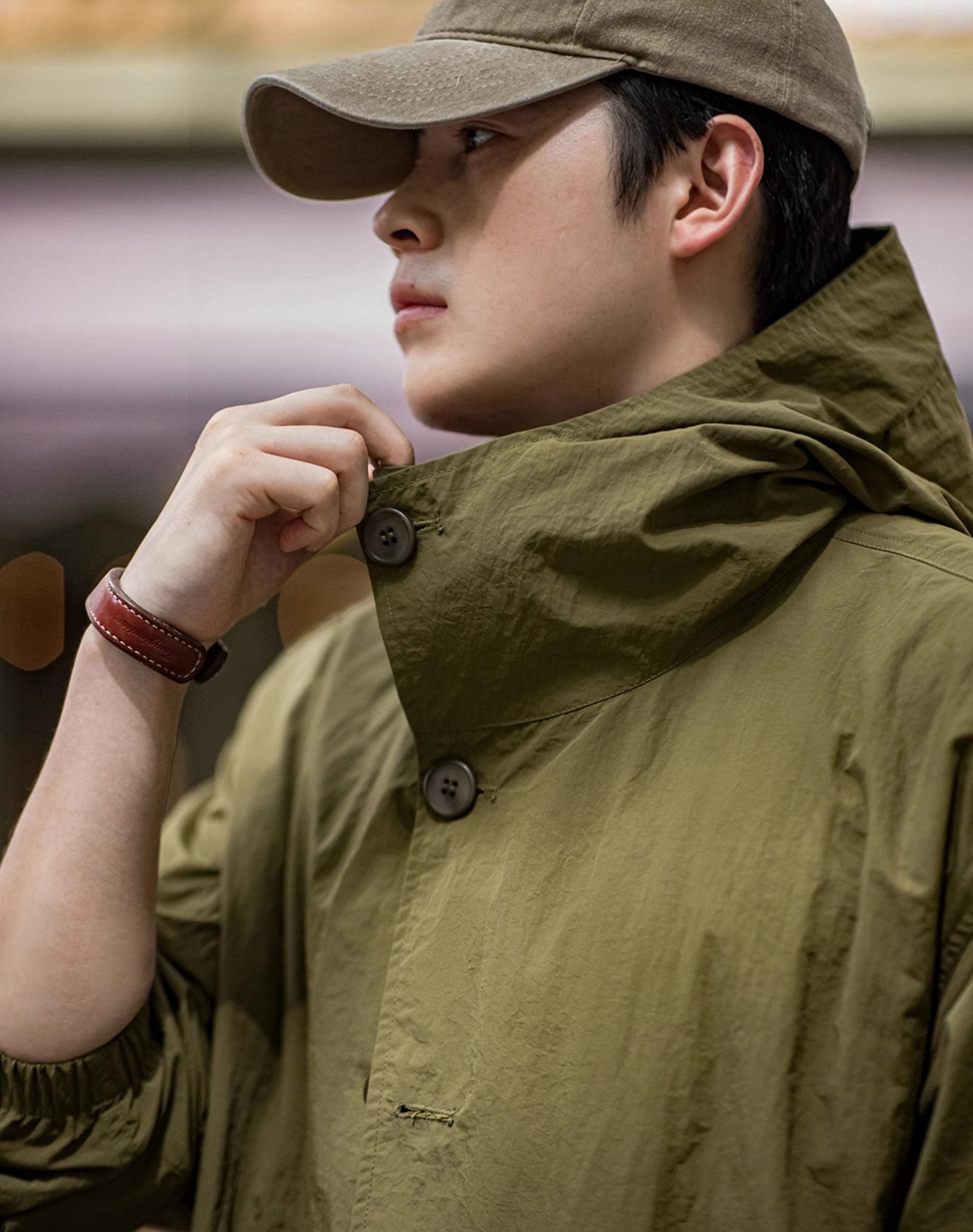 American Retro Pleated Thin Hooded Texture Outdoor Men's Jacket - Harmony Gallery