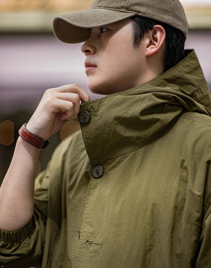 American Retro Pleated Thin Hooded Texture Outdoor Men's Jacket - Harmony Gallery