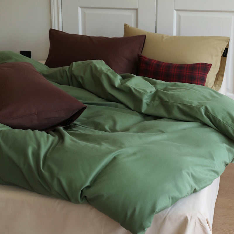 Minimalist Color-Blocked Warm Pure Cotton Thickened Brushed Four-Piece Bed Set - Harmony Gallery