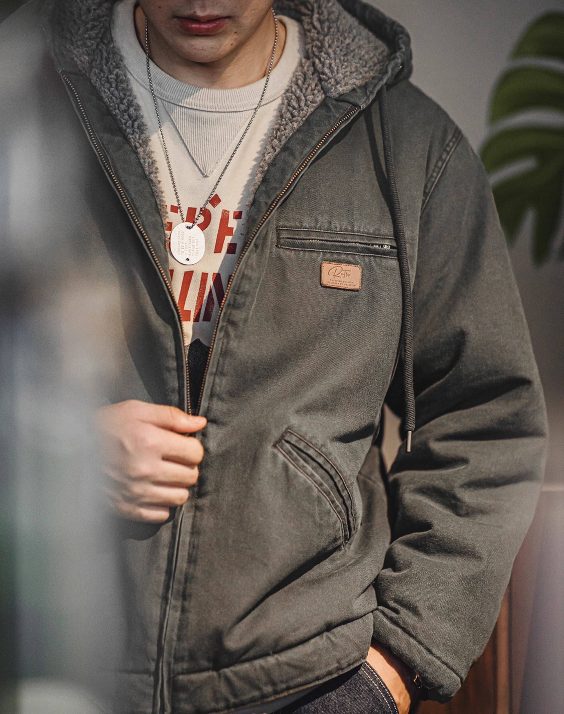American Retro J141 Hooded Cotton Wool Velvet Warm Canvas Men's Jacket - Harmony Gallery