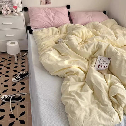 Girly Heart Student Pure Cotton Four-Piece Contrasting Color Bed Set - Harmony Gallery