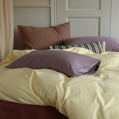 Minimalist Color-Blocked Warm Pure Cotton Thickened Brushed Four-Piece Bed Set - Harmony Gallery