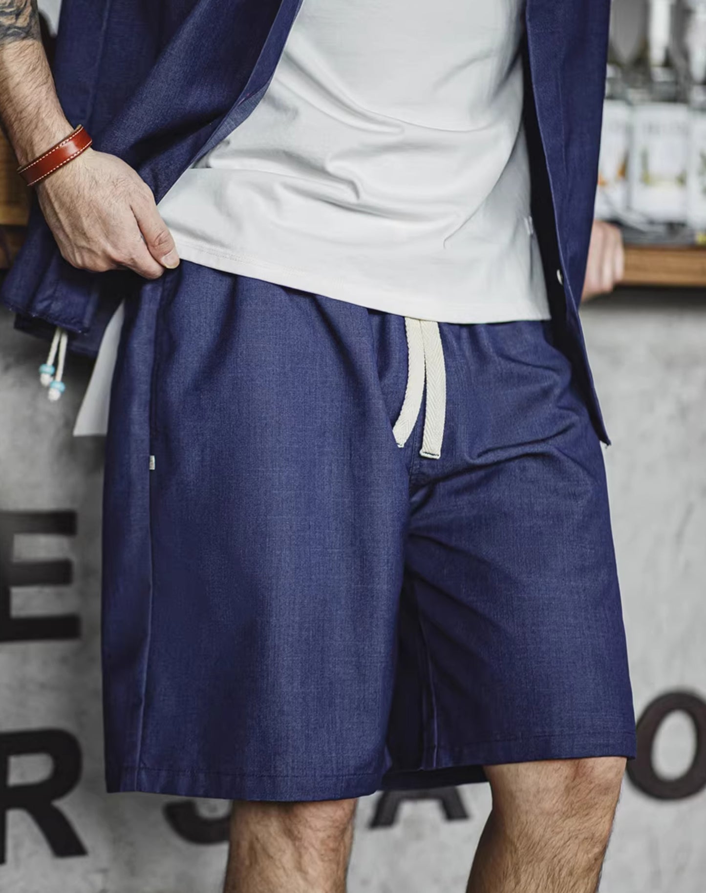 American Retro Tencel Denim Elastic Waist Drawstring Men's Shorts - Harmony Gallery