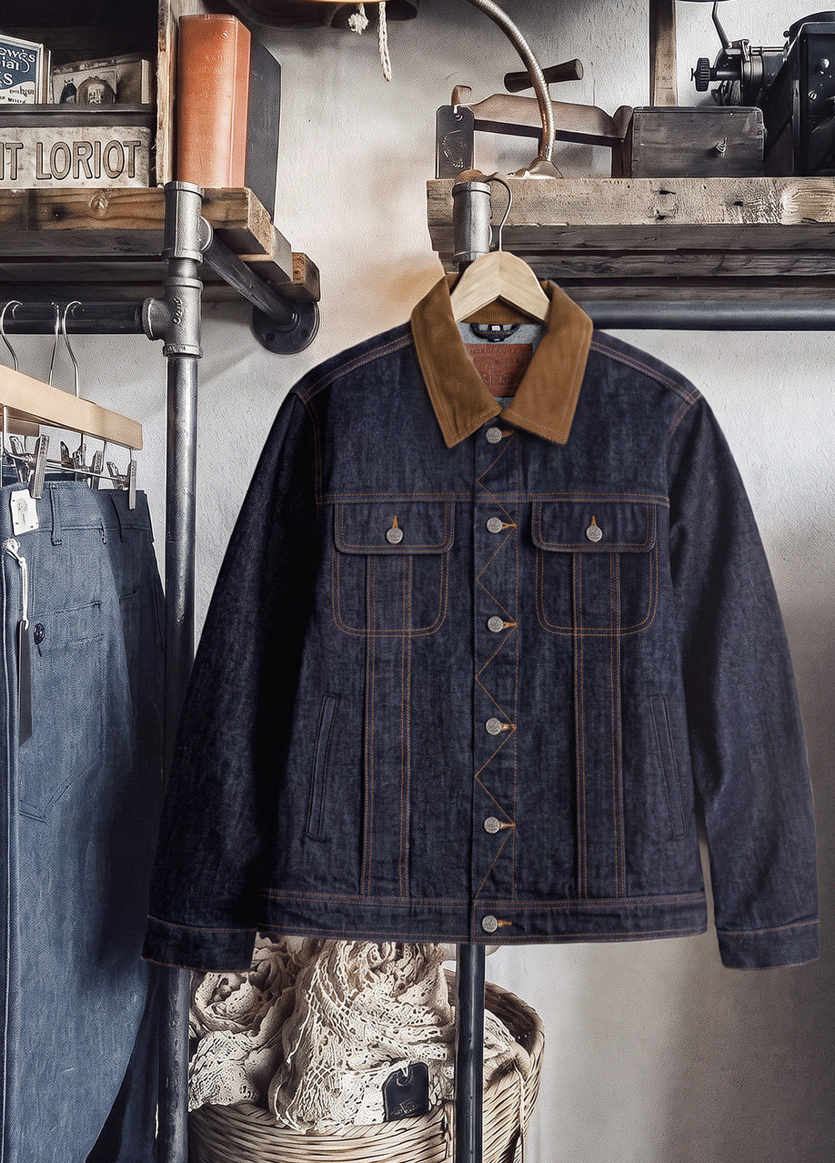 American Retro Denim Corduroy Silhouette Heavyweight Washed Men's Coat