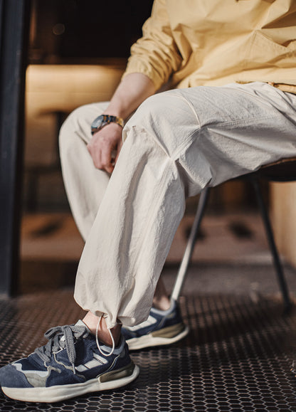 American Retro 3D Pleated Paratrooper With Drawstring Thin Straight Men's Trousers - Harmony Gallery