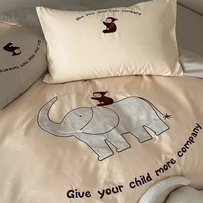 Cute Cartoon Elephant Baby Cotton Four-Piece Bed Set - Harmony Gallery