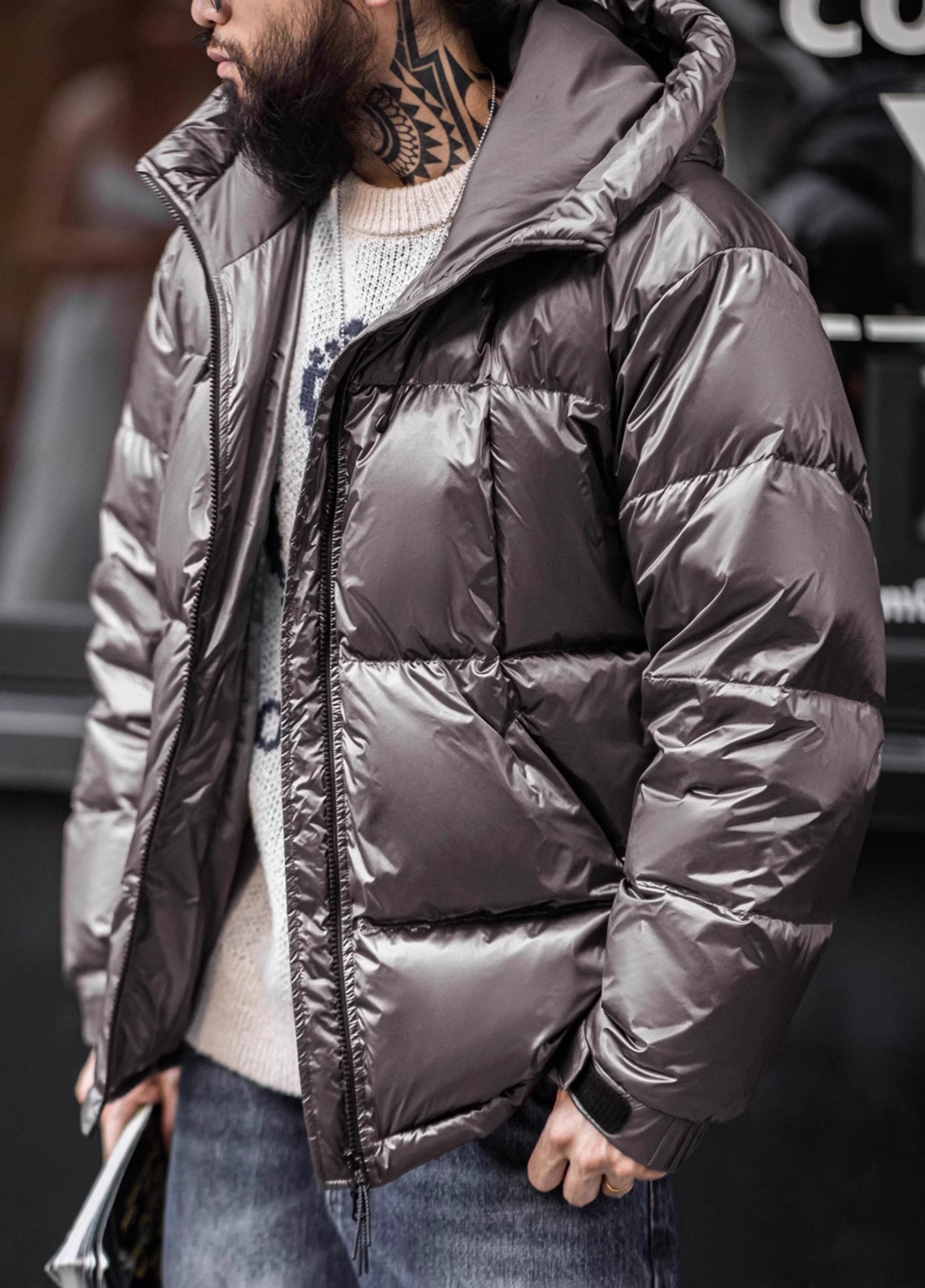 American Shiny 90 White Duck Down Thick Warm Stand Collar Bread Men's Jacket - Harmony Gallery