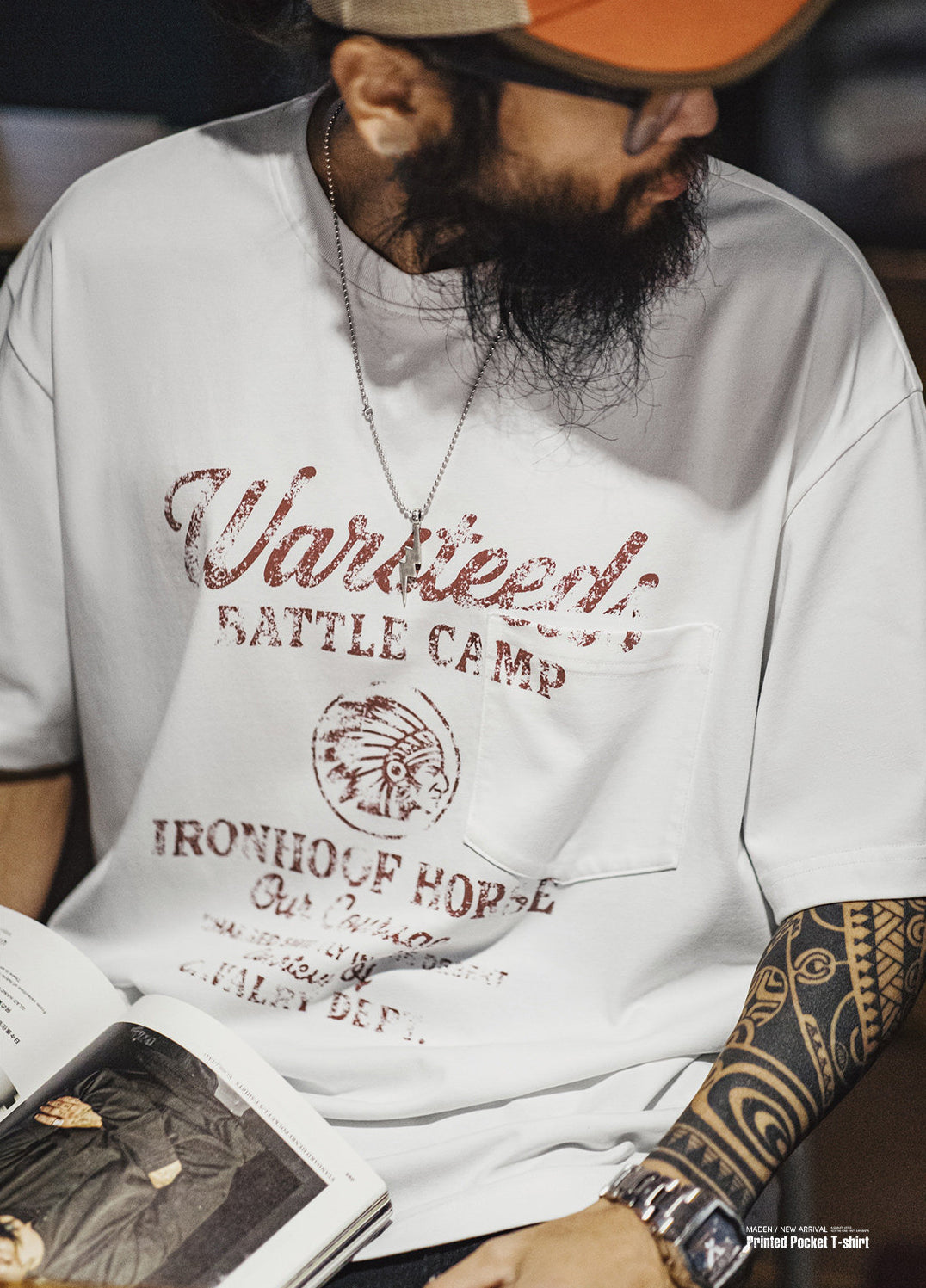 American Retro Distressed Letter Print  Drop Shoulder Thin  Men's T-Shirt