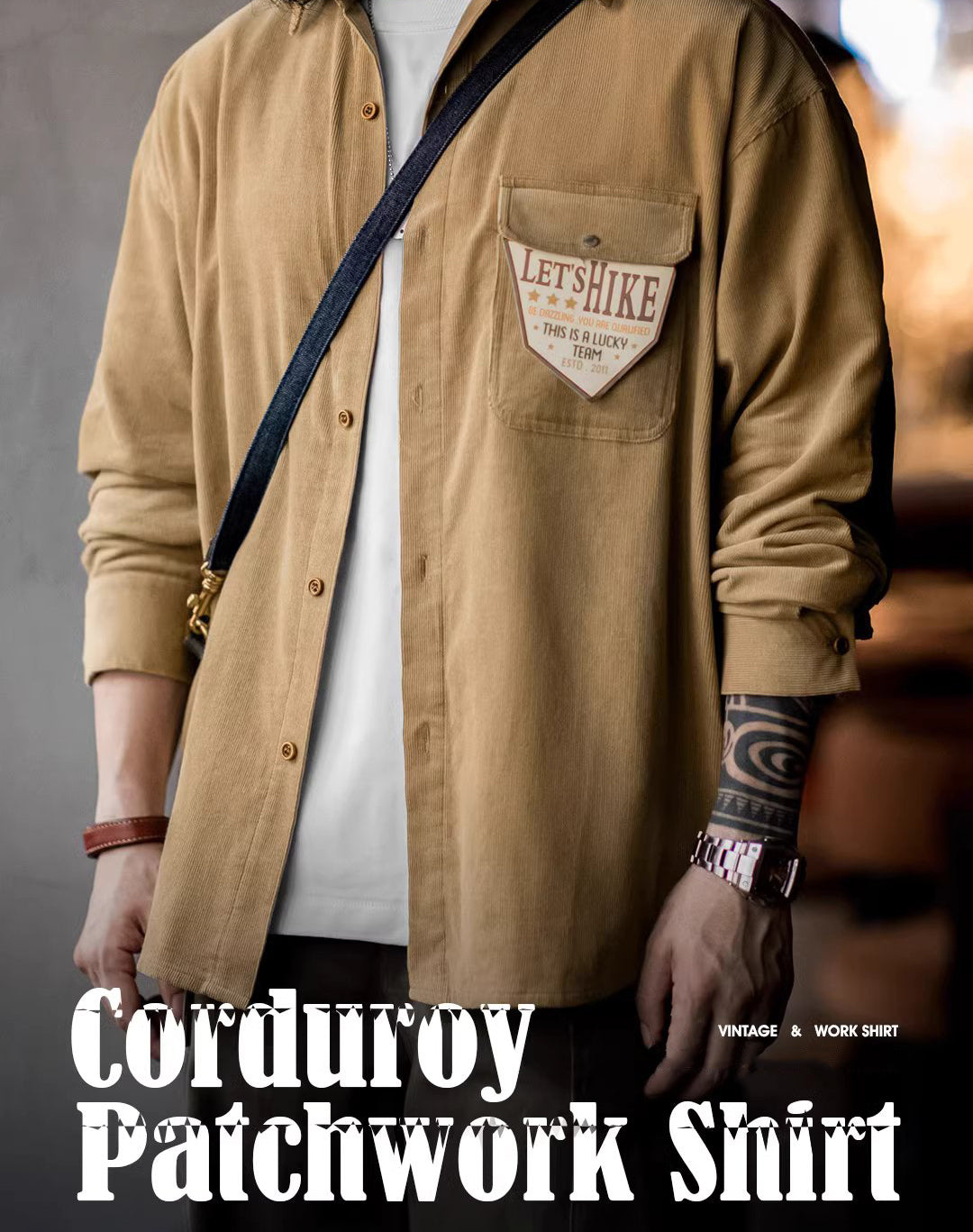 American Retro Workwear Corduroy Stitching Pure Cotton Men's Shirt - Harmony Gallery