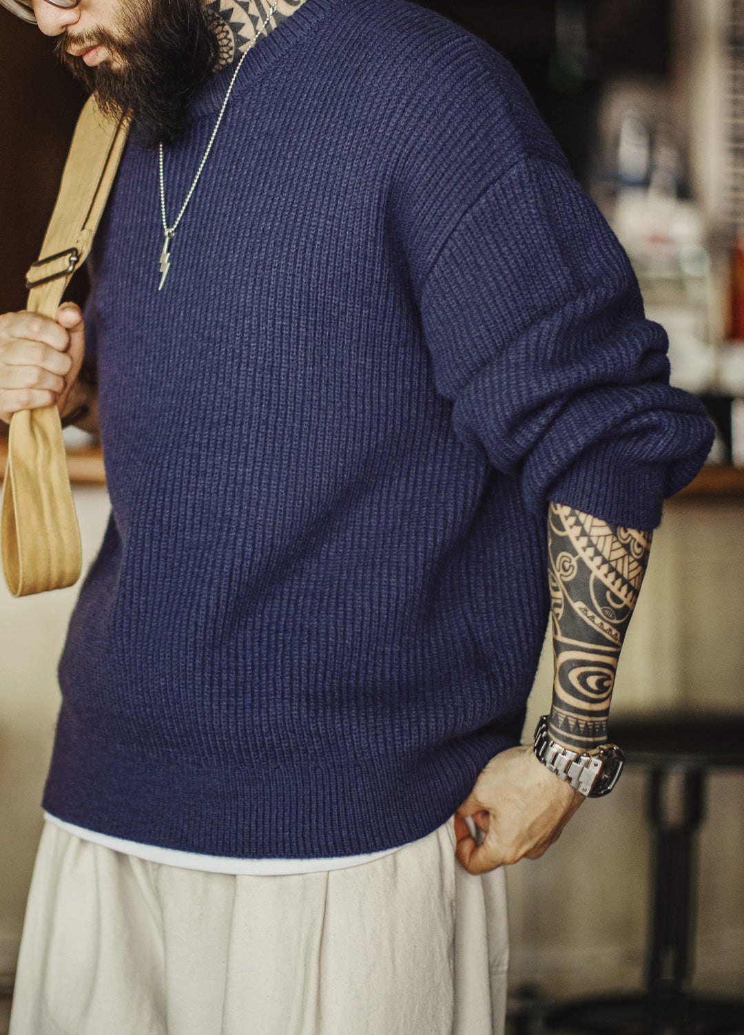 American Ribbed Pullover Striped Knit Cardigan Not Easily Deformed Men's Sweater - Harmony Gallery
